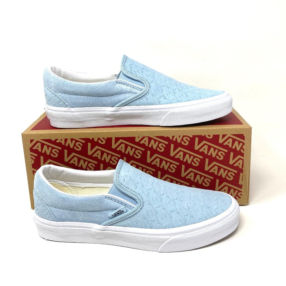Vans Slip-On Sneakers in Light Blue and White